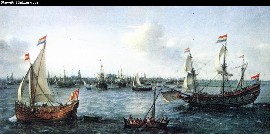 VROOM, Hendrick Cornelisz. The Harbour in Amsterdam we